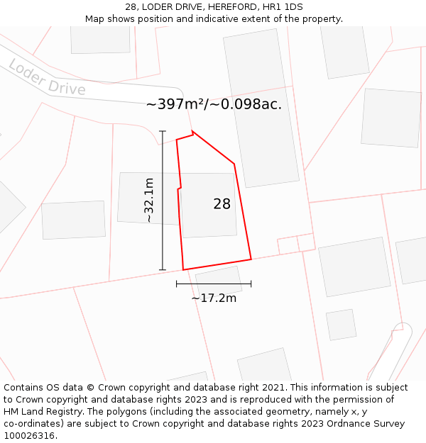 28, LODER DRIVE, HEREFORD, HR1 1DS: Plot and title map