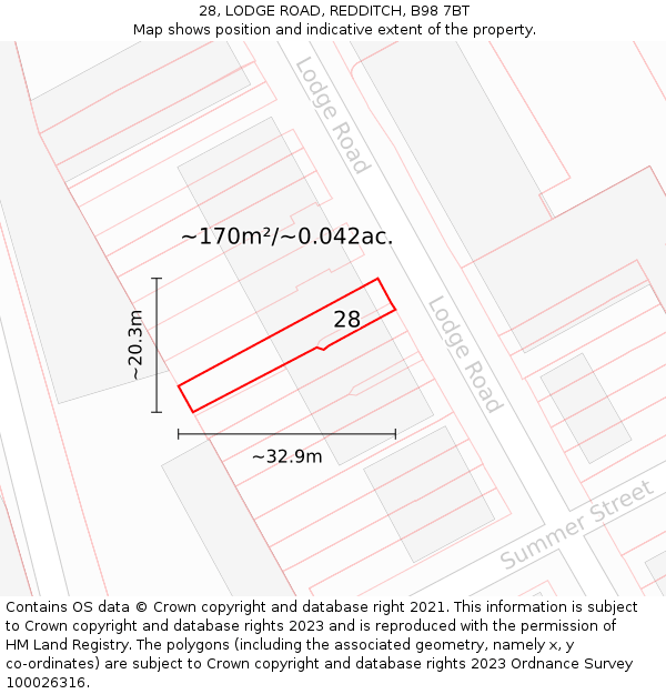 28, LODGE ROAD, REDDITCH, B98 7BT: Plot and title map