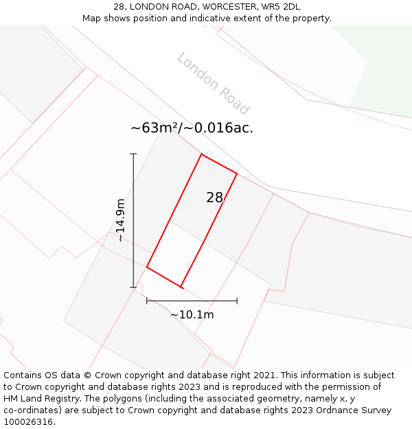 28, LONDON ROAD, WORCESTER, WR5 2DL: Plot and title map