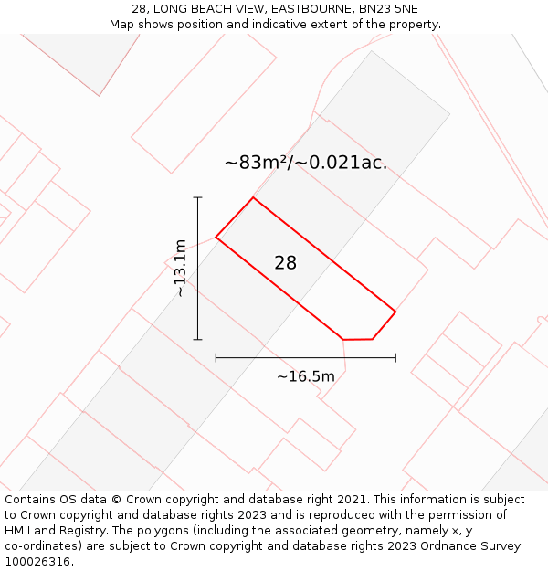 28, LONG BEACH VIEW, EASTBOURNE, BN23 5NE: Plot and title map