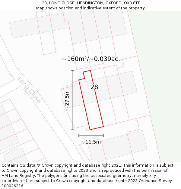 28, LONG CLOSE, HEADINGTON, OXFORD, OX3 8TT: Plot and title map