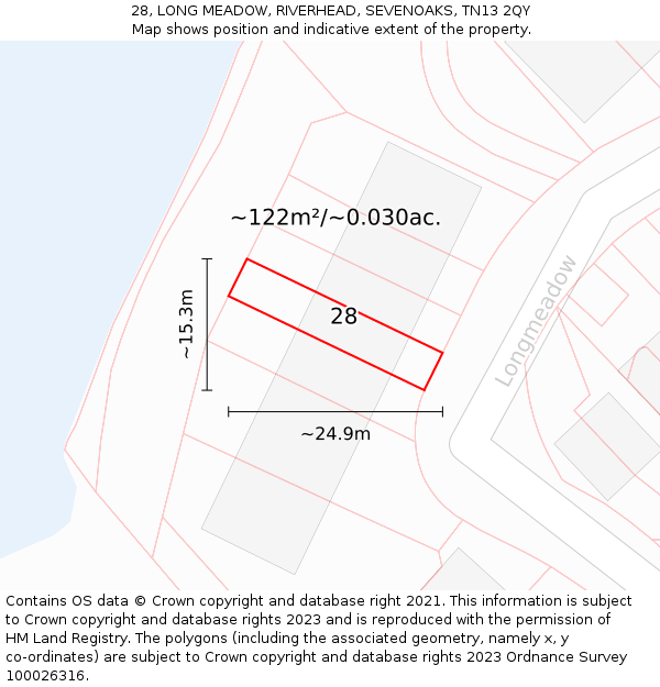 28, LONG MEADOW, RIVERHEAD, SEVENOAKS, TN13 2QY: Plot and title map