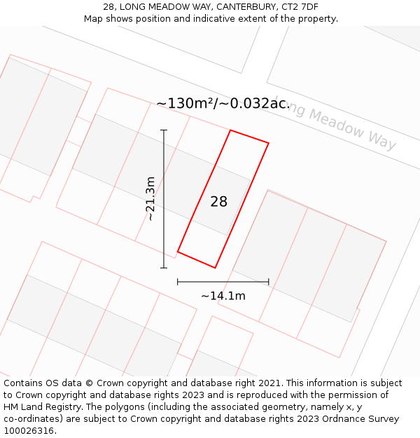 28, LONG MEADOW WAY, CANTERBURY, CT2 7DF: Plot and title map