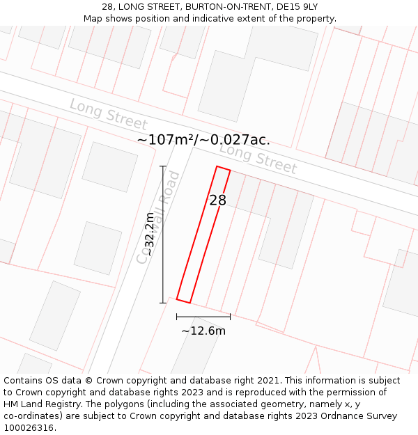28, LONG STREET, BURTON-ON-TRENT, DE15 9LY: Plot and title map