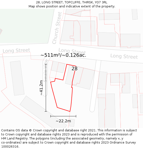 28, LONG STREET, TOPCLIFFE, THIRSK, YO7 3RL: Plot and title map