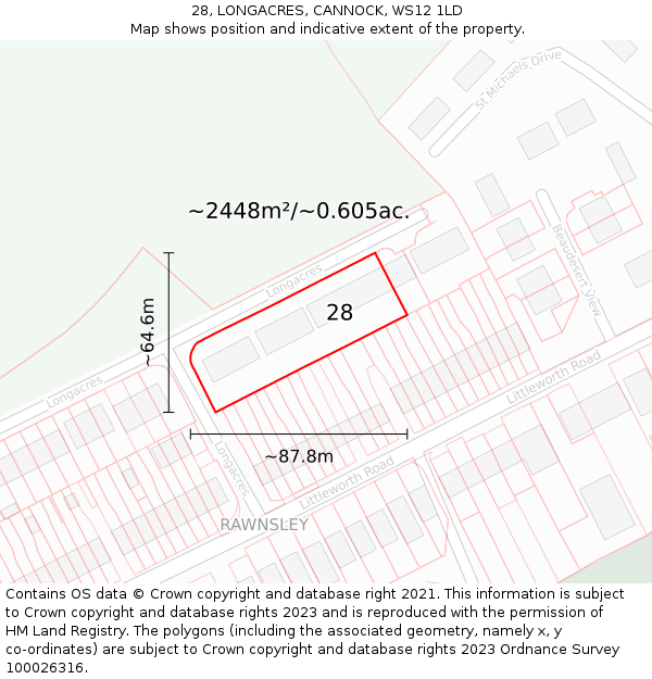 28, LONGACRES, CANNOCK, WS12 1LD: Plot and title map