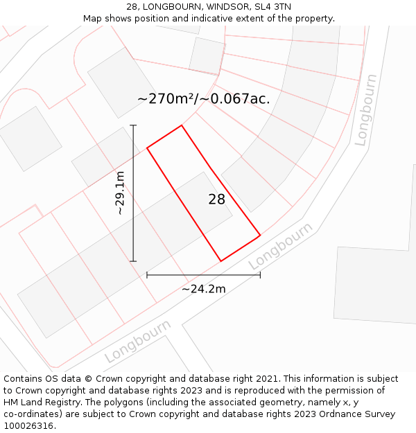 28, LONGBOURN, WINDSOR, SL4 3TN: Plot and title map