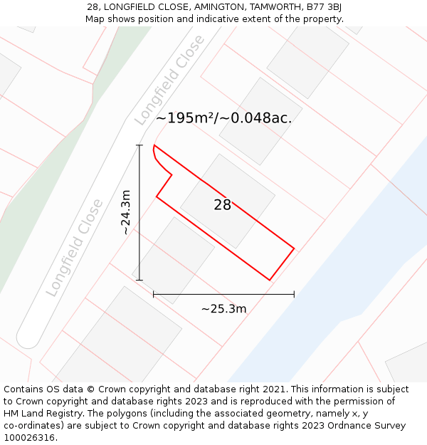 28, LONGFIELD CLOSE, AMINGTON, TAMWORTH, B77 3BJ: Plot and title map