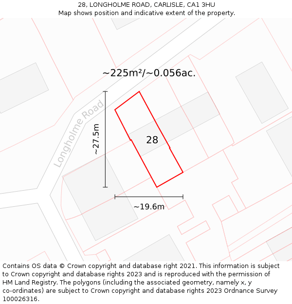 28, LONGHOLME ROAD, CARLISLE, CA1 3HU: Plot and title map