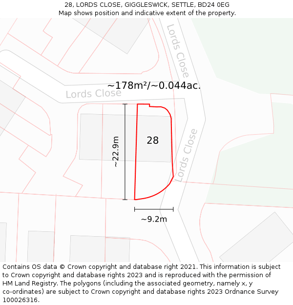 28, LORDS CLOSE, GIGGLESWICK, SETTLE, BD24 0EG: Plot and title map