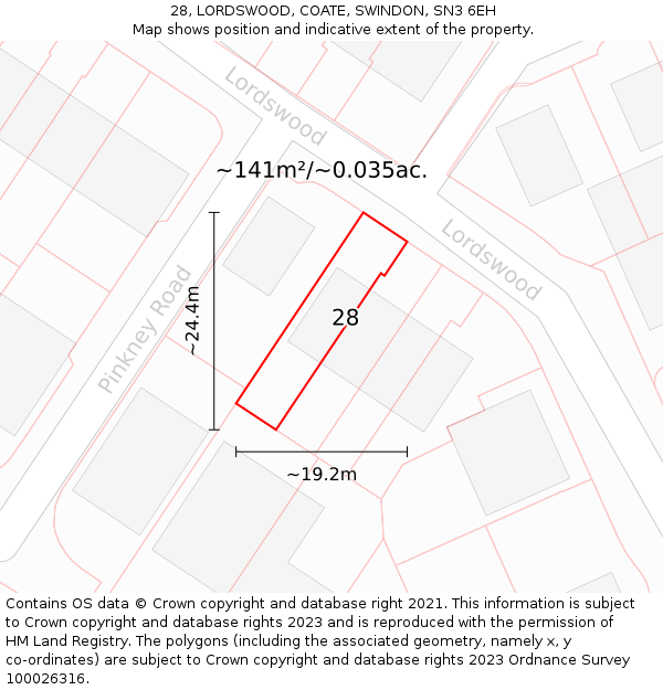 28, LORDSWOOD, COATE, SWINDON, SN3 6EH: Plot and title map