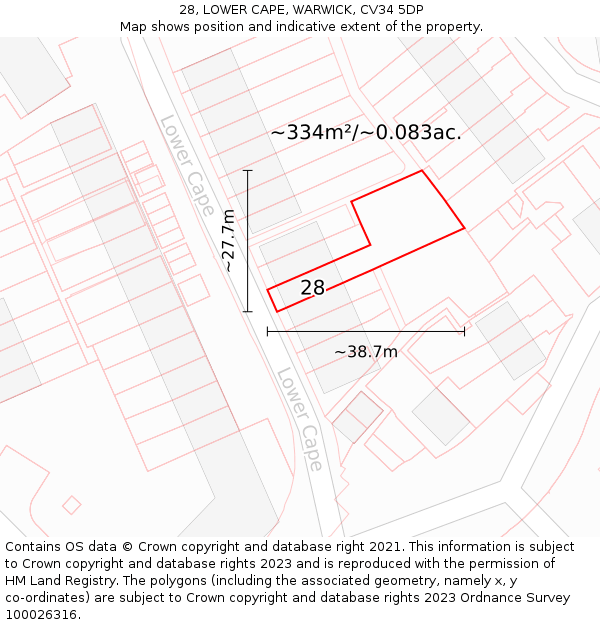 28, LOWER CAPE, WARWICK, CV34 5DP: Plot and title map