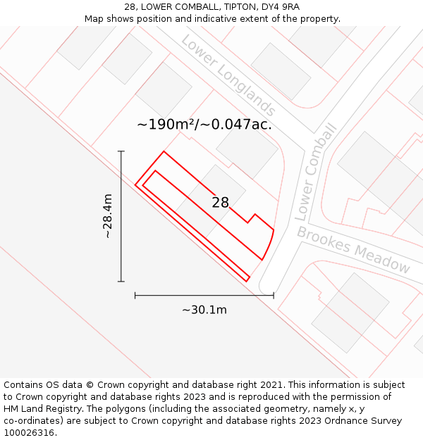 28, LOWER COMBALL, TIPTON, DY4 9RA: Plot and title map