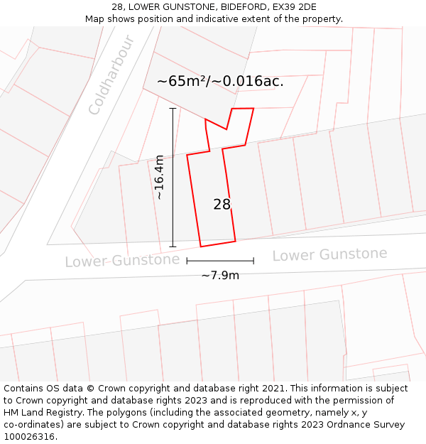 28, LOWER GUNSTONE, BIDEFORD, EX39 2DE: Plot and title map