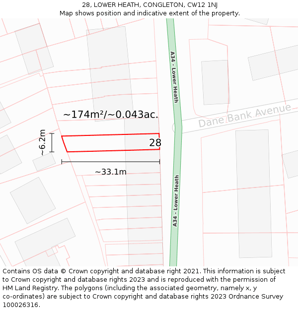 28, LOWER HEATH, CONGLETON, CW12 1NJ: Plot and title map