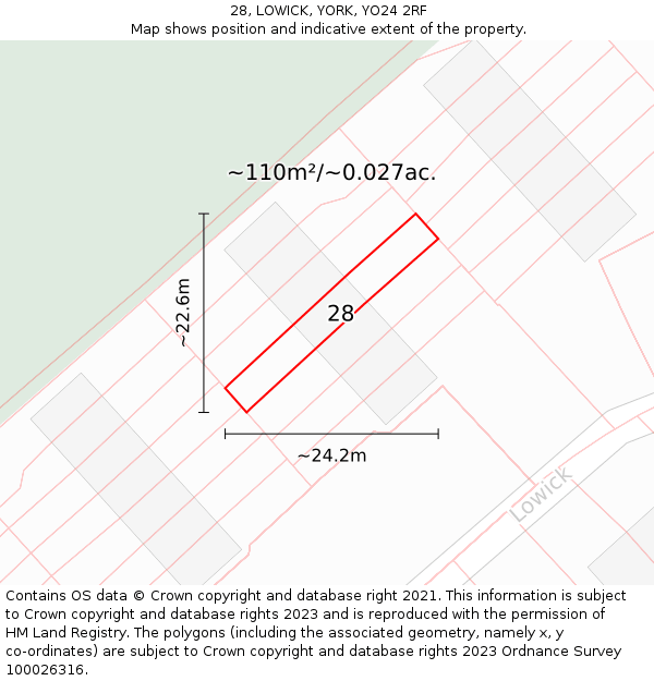 28, LOWICK, YORK, YO24 2RF: Plot and title map