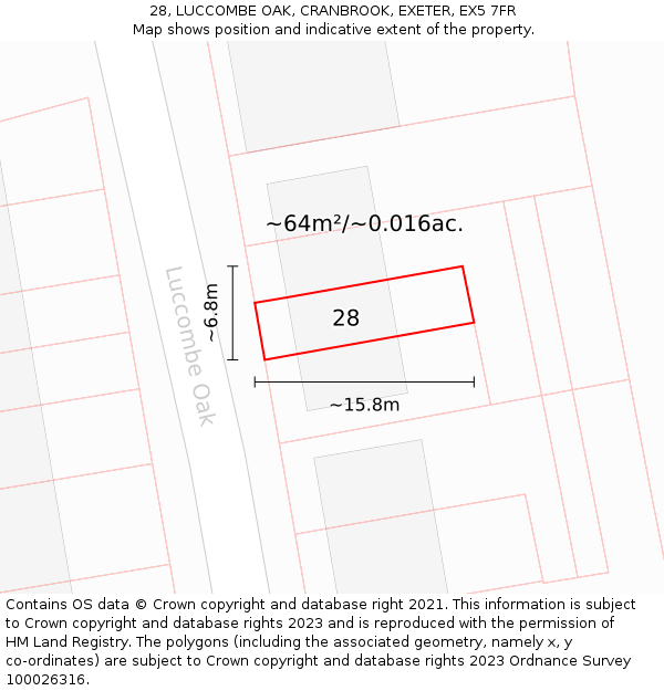 28, LUCCOMBE OAK, CRANBROOK, EXETER, EX5 7FR: Plot and title map