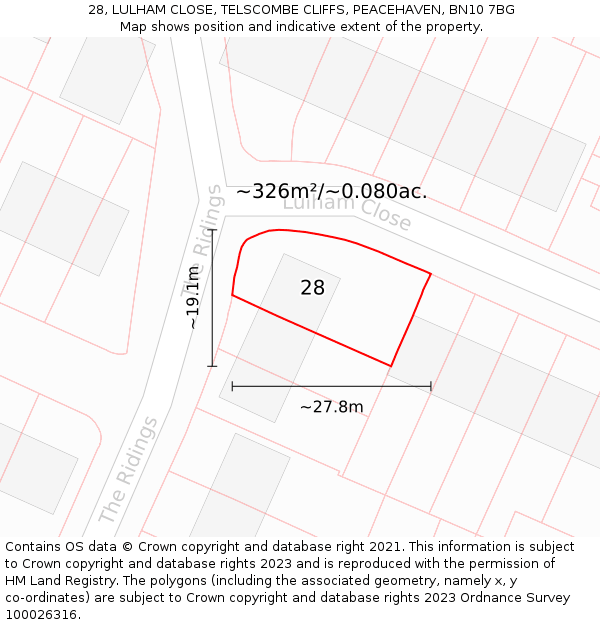28, LULHAM CLOSE, TELSCOMBE CLIFFS, PEACEHAVEN, BN10 7BG: Plot and title map