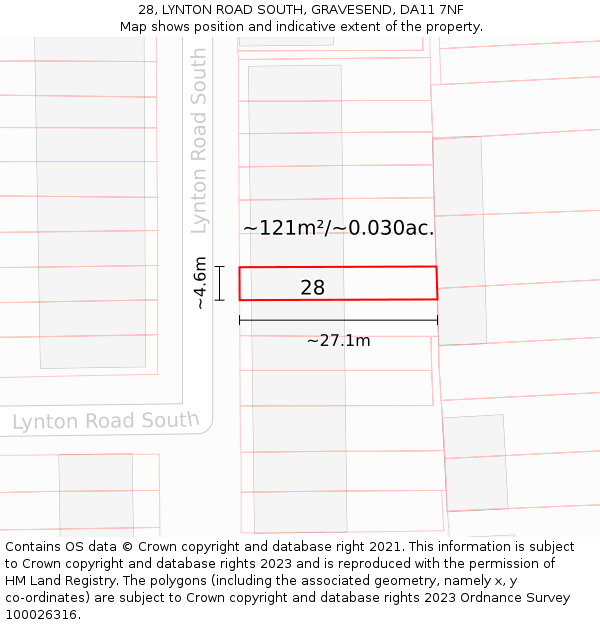 28, LYNTON ROAD SOUTH, GRAVESEND, DA11 7NF: Plot and title map