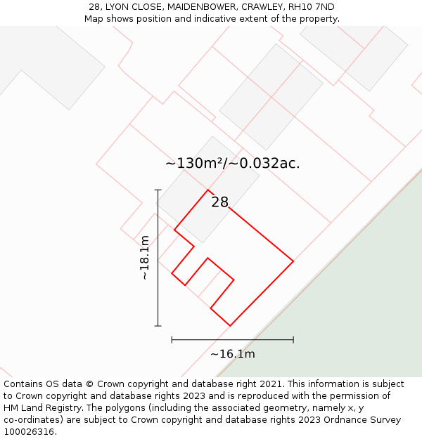 28, LYON CLOSE, MAIDENBOWER, CRAWLEY, RH10 7ND: Plot and title map