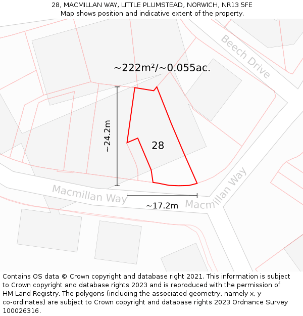 28, MACMILLAN WAY, LITTLE PLUMSTEAD, NORWICH, NR13 5FE: Plot and title map