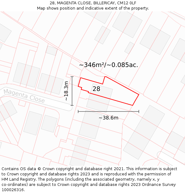 28, MAGENTA CLOSE, BILLERICAY, CM12 0LF: Plot and title map