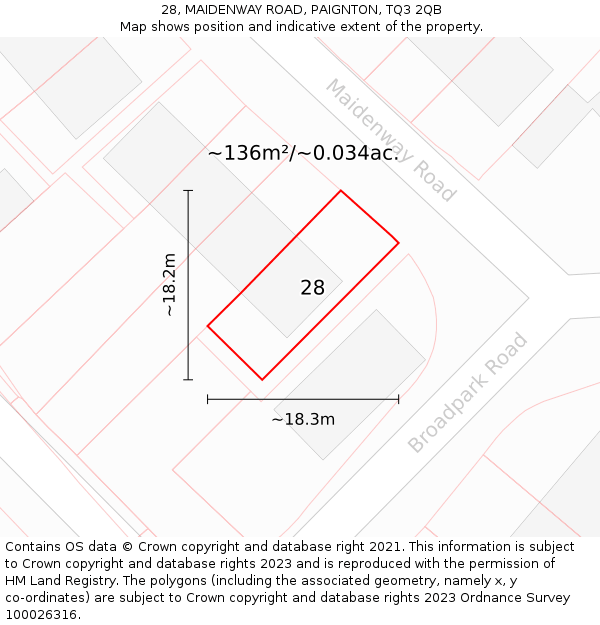 28, MAIDENWAY ROAD, PAIGNTON, TQ3 2QB: Plot and title map