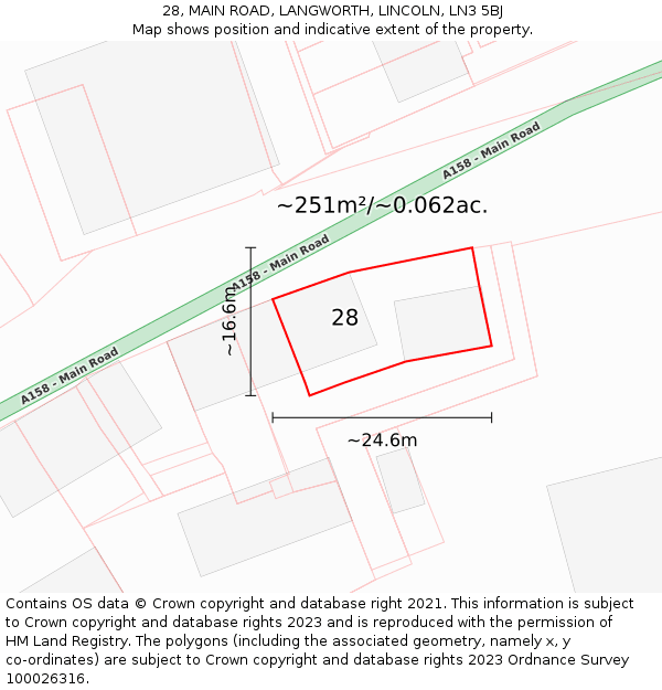 28, MAIN ROAD, LANGWORTH, LINCOLN, LN3 5BJ: Plot and title map