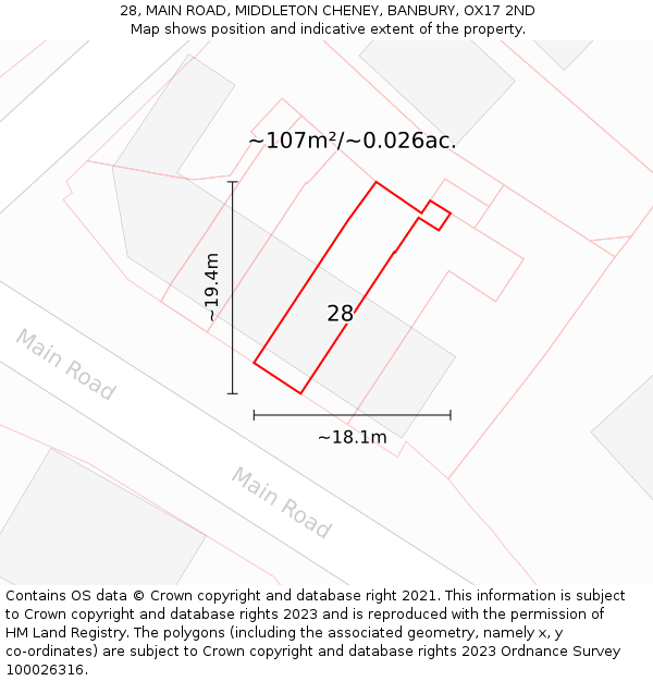 28, MAIN ROAD, MIDDLETON CHENEY, BANBURY, OX17 2ND: Plot and title map