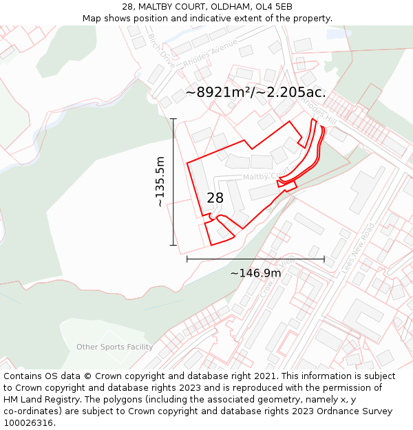28, MALTBY COURT, OLDHAM, OL4 5EB: Plot and title map