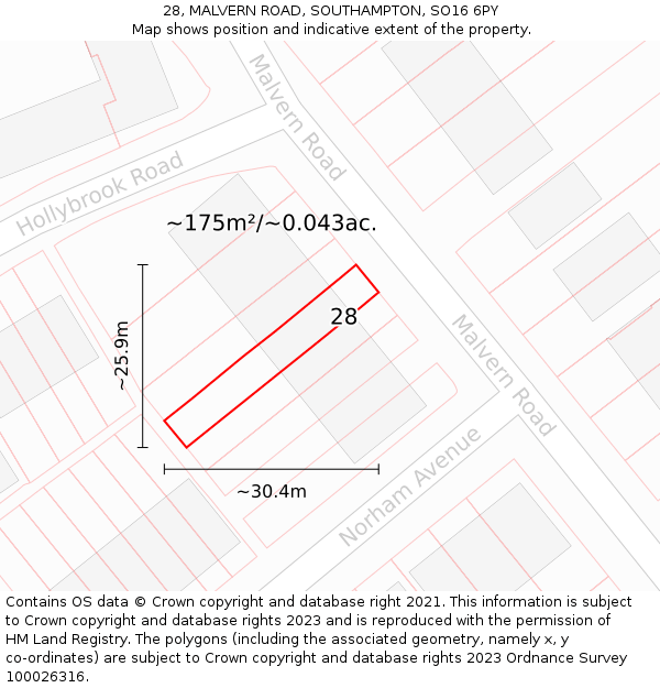 28, MALVERN ROAD, SOUTHAMPTON, SO16 6PY: Plot and title map