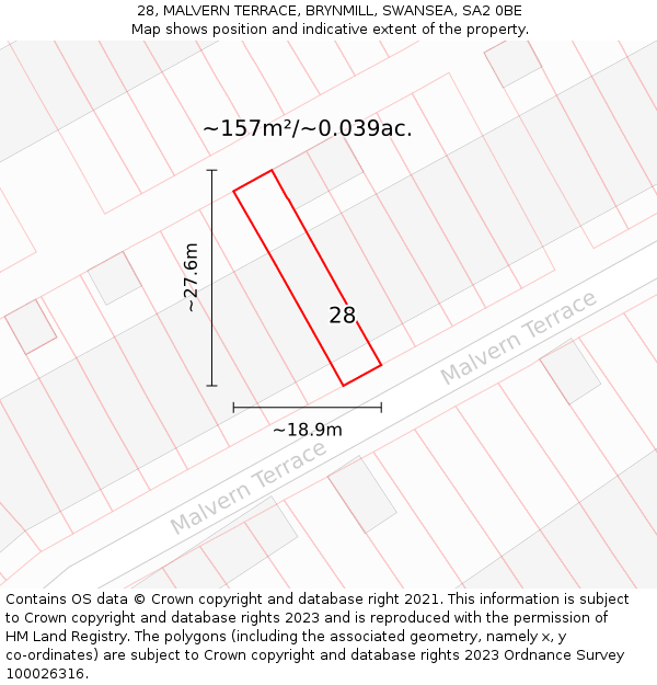 28, MALVERN TERRACE, BRYNMILL, SWANSEA, SA2 0BE: Plot and title map