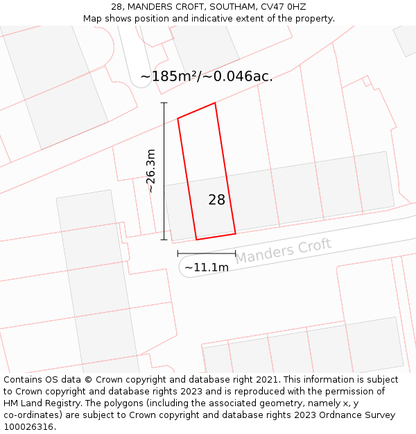 28, MANDERS CROFT, SOUTHAM, CV47 0HZ: Plot and title map