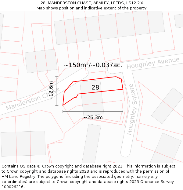 28, MANDERSTON CHASE, ARMLEY, LEEDS, LS12 2JX: Plot and title map