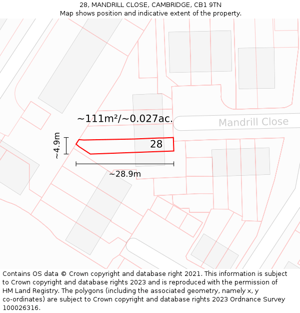 28, MANDRILL CLOSE, CAMBRIDGE, CB1 9TN: Plot and title map