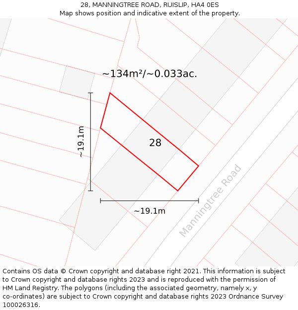 28, MANNINGTREE ROAD, RUISLIP, HA4 0ES: Plot and title map