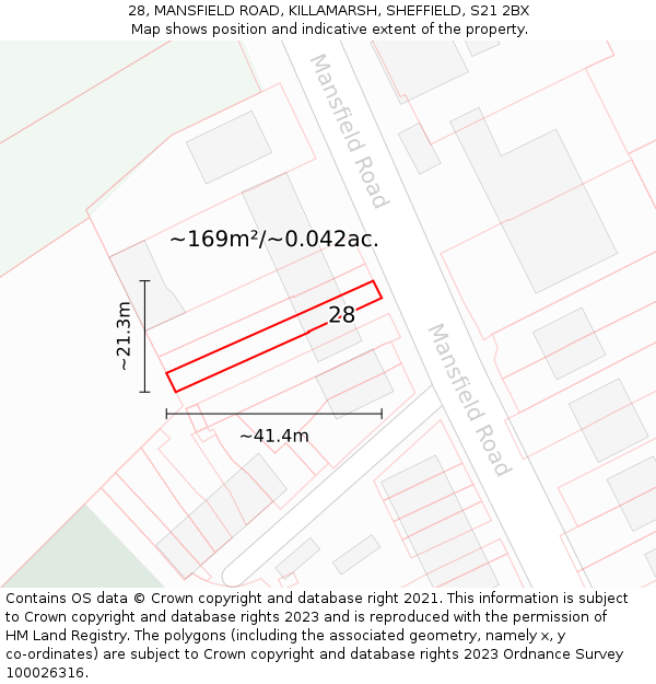 28, MANSFIELD ROAD, KILLAMARSH, SHEFFIELD, S21 2BX: Plot and title map