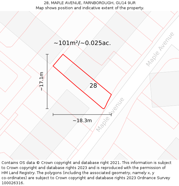 28, MAPLE AVENUE, FARNBOROUGH, GU14 9UR: Plot and title map