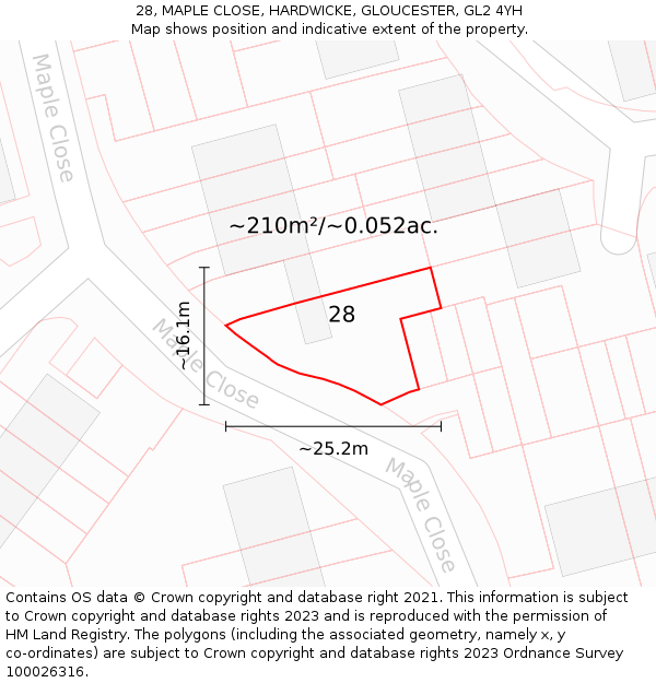 28, MAPLE CLOSE, HARDWICKE, GLOUCESTER, GL2 4YH: Plot and title map