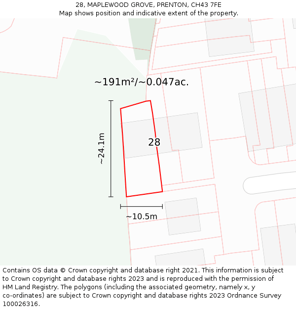 28, MAPLEWOOD GROVE, PRENTON, CH43 7FE: Plot and title map