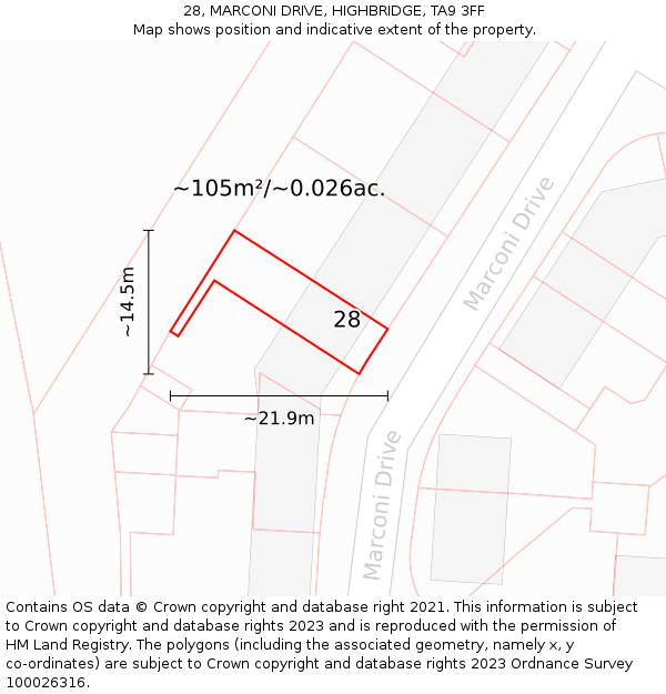 28, MARCONI DRIVE, HIGHBRIDGE, TA9 3FF: Plot and title map