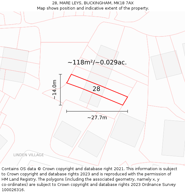 28, MARE LEYS, BUCKINGHAM, MK18 7AX: Plot and title map