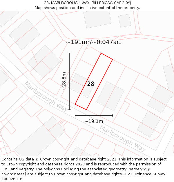 28, MARLBOROUGH WAY, BILLERICAY, CM12 0YJ: Plot and title map