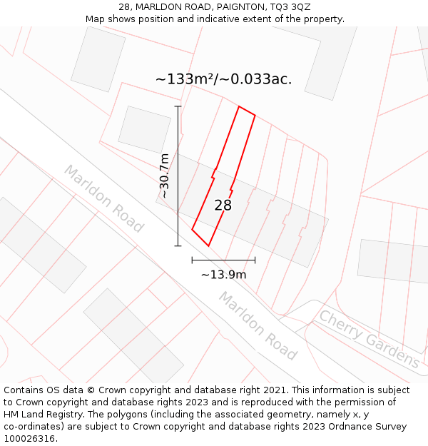 28, MARLDON ROAD, PAIGNTON, TQ3 3QZ: Plot and title map