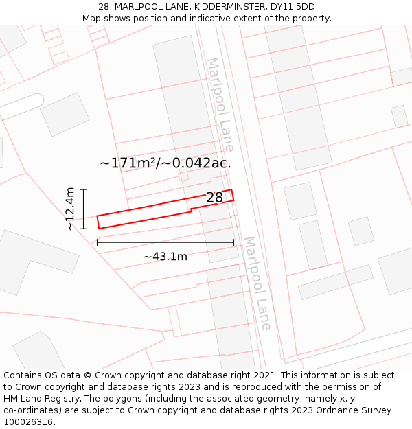 28, MARLPOOL LANE, KIDDERMINSTER, DY11 5DD: Plot and title map