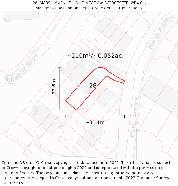 28, MARSH AVENUE, LONG MEADOW, WORCESTER, WR4 0HJ: Plot and title map