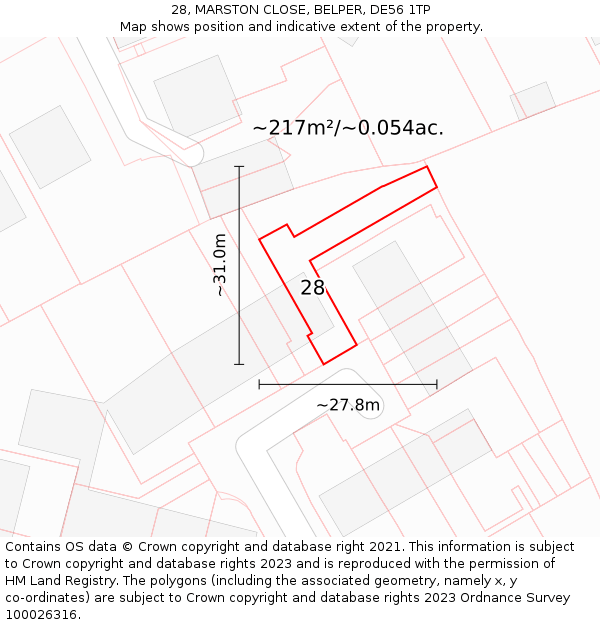 28, MARSTON CLOSE, BELPER, DE56 1TP: Plot and title map