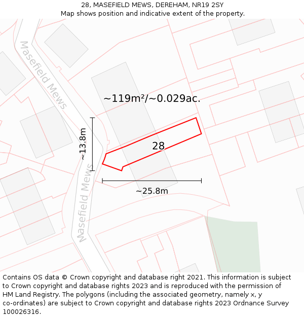 28, MASEFIELD MEWS, DEREHAM, NR19 2SY: Plot and title map