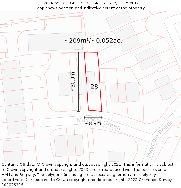 28, MAYPOLE GREEN, BREAM, LYDNEY, GL15 6HD: Plot and title map