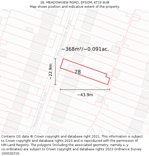 28, MEADOWVIEW ROAD, EPSOM, KT19 9UB: Plot and title map